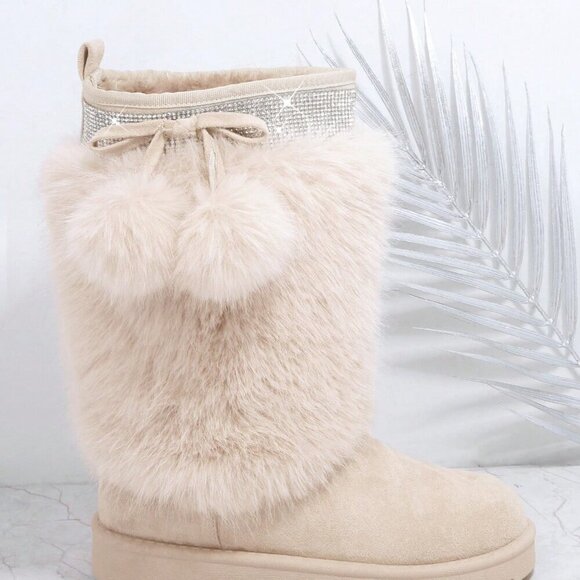 Apricot Casual Women's Comfortable Fuzzy Round Toe Boots - Picture 4 of 7